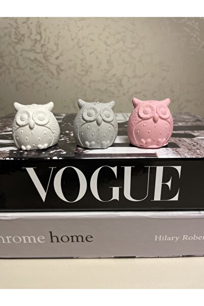 KUMS DESIGN Dekoratif Baykuş Obje Biblo Beyaz&gri&pudra Pembe