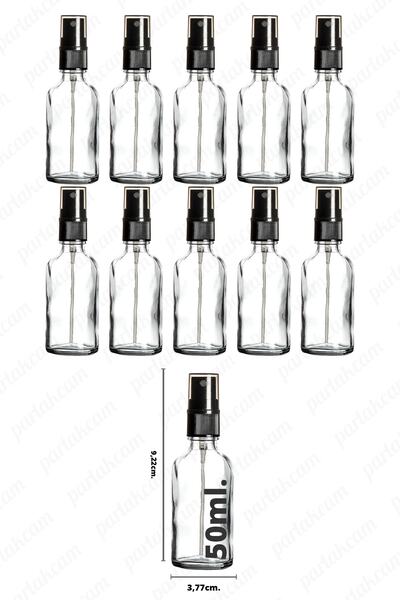 parlakcam 50ml Şeffaf Cam Şişe Siyah Sprey Başlıklı Kolonya, Parfüm Vb. Sıvıl...