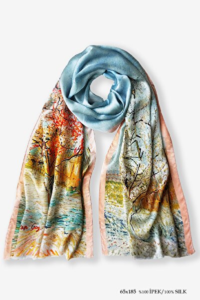 Galiga Van Gogh-pink Trees %100 Ipek Şal 65*185cm 'art On Silk'