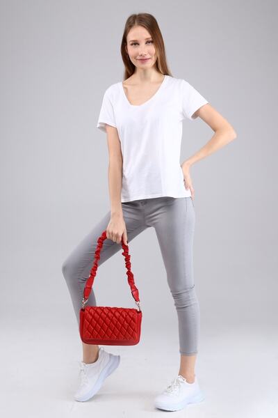 morpelikan Women's Red Quilted Embroidered Shoulder Bag with Adjustable Shoulder Strap