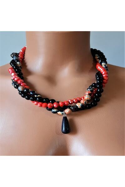 Asteria Elite Black Orange Agate Onyx Crystal 3 Row Power Purification and Ev...