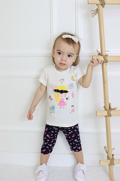 Harika KIDS Baby Girl Capris Short Sleeve Girl Pattern Printed Summer Basic Bottom-Top Set 6-24 Months