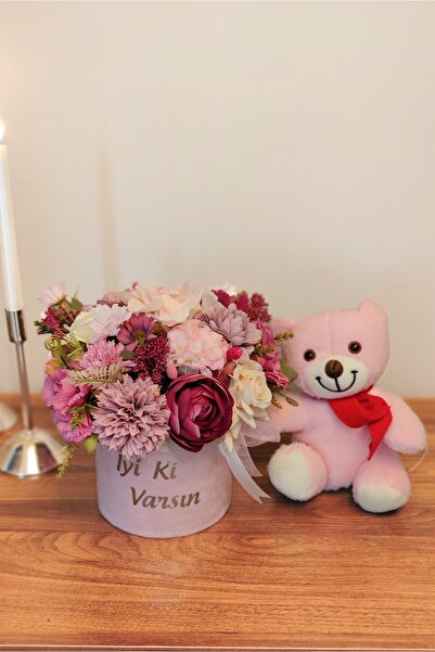 FilizKonuk Hoş Geldin Bebek Yeni Doğan Hediye Kutusu, Pembe Çiçek Aranjmanı V...