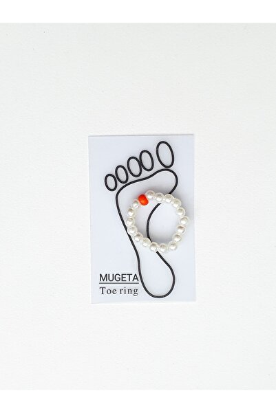 MÜGETA Mugeta Orange Bead Detailed Elastic Toe Ring with Pearls