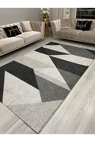 ALLGELSİN Yeni Sezon Lastikli Halı Örtüsü Dekoratif Yıkanabilir Dijital Baskı Halı Kılıfı Modern Çizgili Örtü