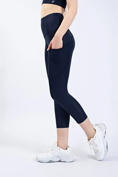 The Step Sports Snc Navy Blue Women's Wide Pocket High Waist Tightening Yoga Tights 21"