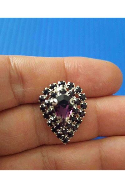 İMREN AKSESUAR 2.5 cm Metal Purple Button with Crystal Stones 2 Pieces