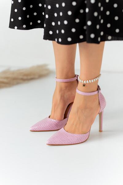 Lİmar Shoes Limar Lilac Snakeskin Patterned Stiletto Pointed Toe Women's Heeled Shoes