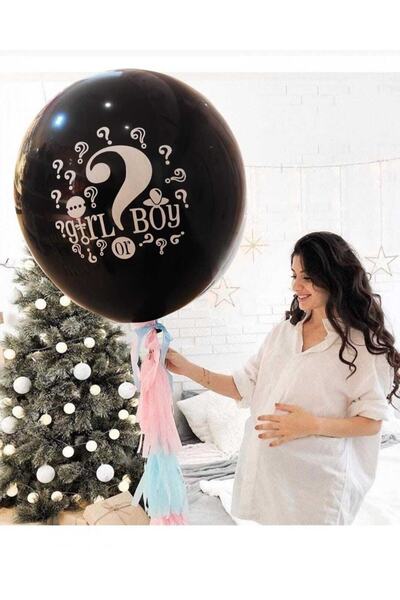 Kokoş Parti Cinsiyet Belirleme Balonu Dev Boy Mavi+pembe Konfetili