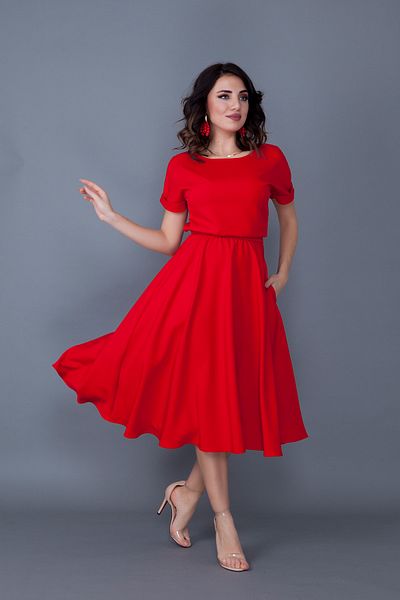 Bidoluelbise Rochie de damă, roșie, cu talie elastică, cu buzunare, cu mânecă liliac, lungime midi
