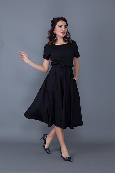 Bidoluelbise Rochie de damă, neagră, cu talie elastică, cu buzunare, cu mânecă liliac, lungime midi