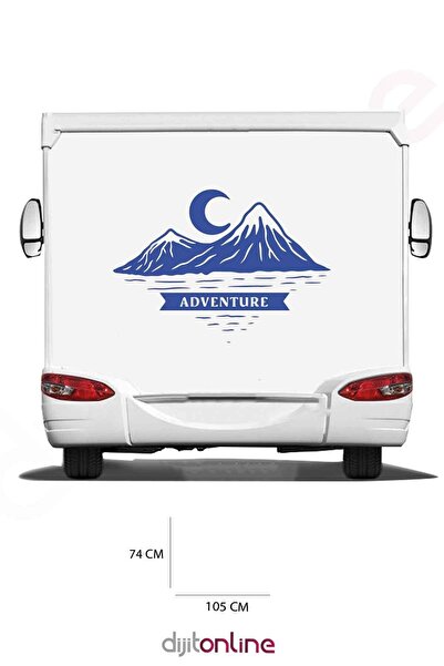 Dijitonline Autocolant Caravană Munte - Autocolant Aventură - Autocolant Lună - 105x74 Cm