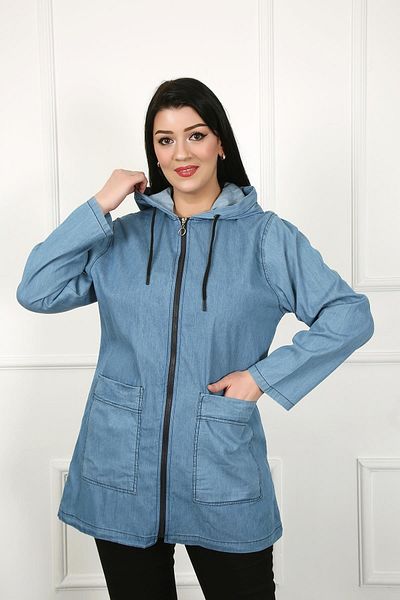 By Alba Collection Jachetă de damă din blugi cu buzunar dublu de mărime mare