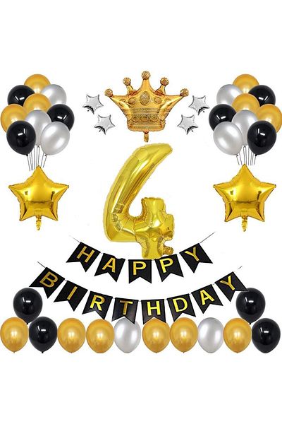 Patladı Gitti Large Size King Crowned Gold-silver-black 4 Year Old Birthday Set
