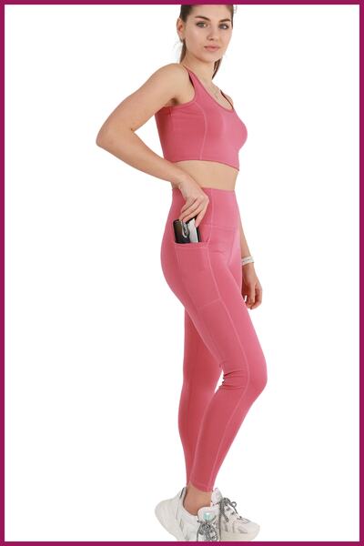 missmaral Trandafir uscat pentru damă, cu talie înaltă de recuperare, cu buzunar dublu, jambiere sport, mărime obișnuită, aspect slim fit 1057