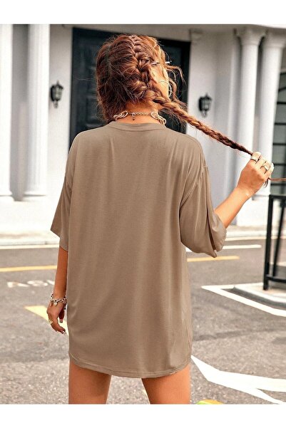 blausee wear Μπεζ μπλουζάκι Oversize Smile Printed