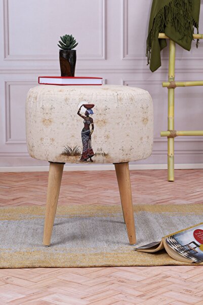 PufyHome Afrikalı Kız Özel Tasarım Çok Amaçlı Gürgen Ayaklı Puf Koltuk