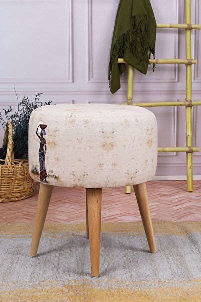 PufyHome Afrikalı Kız Özel Tasarım Çok Amaçlı Gürgen Ayaklı Puf Koltuk