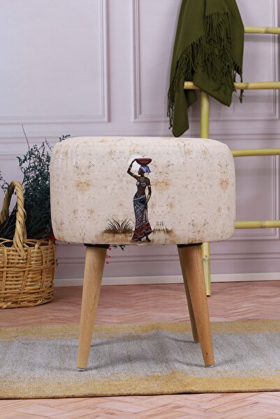 PufyHome Afrikalı Kız Özel Tasarım Çok Amaçlı Gürgen Ayaklı Puf Koltuk