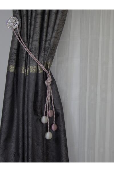 DÖRTTOP Modern Sarım 4 Toplu Braçol Yan Bağlama Perde Aksesuarı Halat Kruvaze Askısı Gülkurusu&krem