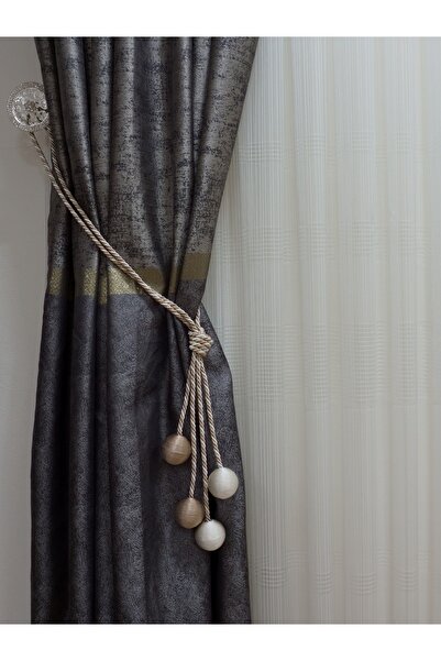 DÖRTTOP Modern Sarım 4 Toplu Braçol Yan Bağlama Perde Aksesuarı Halat Kruvaze Askısı Vizon&krem