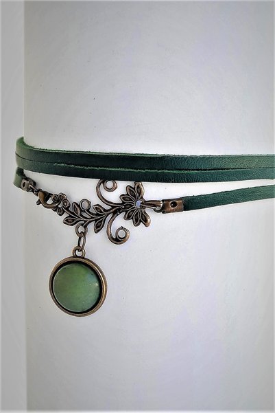 LADYMİRAGE Green Genuine Leather Choker Necklace