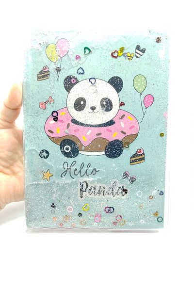 Ennea Art دفتر هدايا مقاس A5 شفاف لامع وماء Hello Panda تحت عنوان هدية للمبتدئين في المدرسة