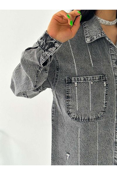efstyle Jewelled Long Jacket with Open Pockets
