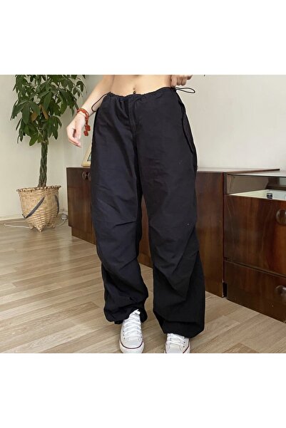 DENİKK Y2k Μαύρο παντελόνι αλεξίπτωτου