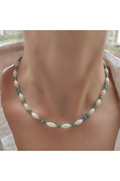 elinasaccessories El Yapımı Casual Arpa Sedef Choker Kolye Doğal Taş Kolye De...