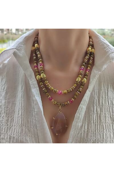 elinasaccessories El Yapımı 2li Çoklu Doğal Taş Kolye, Tasarım Kolye, Jasper ...