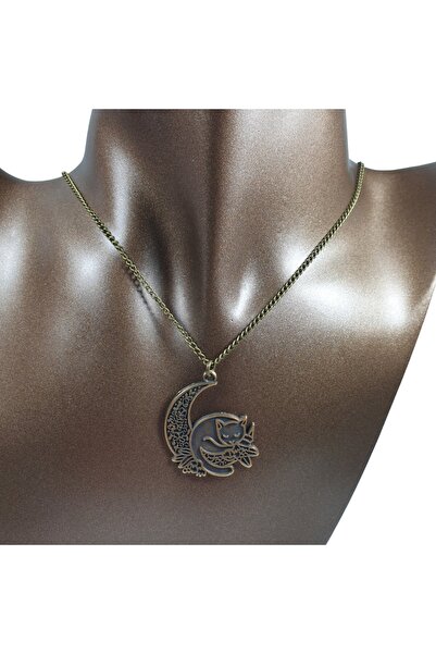 Ororabutik Bronz Renk 35mm Kedi Figürlü Kolye