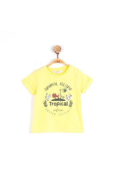 NK Boy's Cotton, Animal Printed Yellow T-shirt
