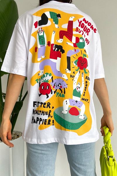 FEMELLE Tricou alb din bumbac oversize, cu imprimeu la spate, nou sezon
