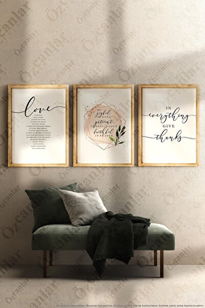 ÖZCANLAR ÇERÇEVE Çerçeveli Çoklu Tablo Modern Çerçeveler Ev Dekoru Konsept 3'lü Ahşap Çerçeve Love Home Yazılı