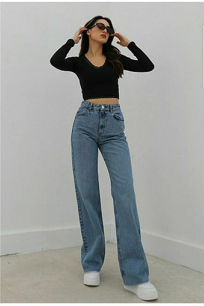 SANTA BELLA Dodge 90's Blue Snow Wash Palazzo Wide Leg Jeans Pantaloni de blugi pentru femei Fadeproof Power Lycra Gatherer