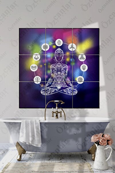 ÖZCANLAR ÇERÇEVE Çerçevesiz Çerçeve Görünümlü 9 Parça Meditasyon Yoga Buda Pi...