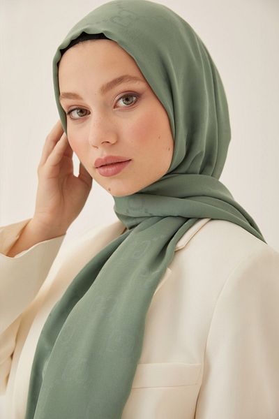 FRESCO SCARFS Γυναικείο Hijab Μεταξένιο Βαμβακερό Ζακάρ G Σάλι*μουχλά Πράσινο