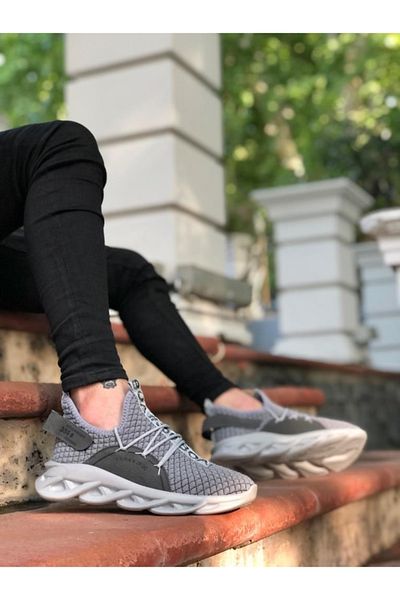 BPM Ba0350 Pantofi sport cu talpă înaltă, gri, cu velcro, pentru bărbați