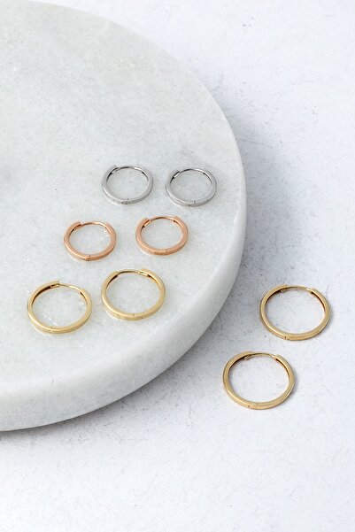 Cenova Jewelry 14 Ayar Altın Erkek Halka Küpe Rose 14 Mm