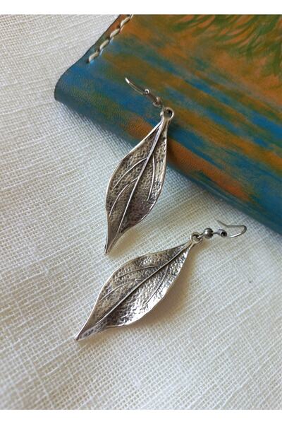 dela otantik Gümüş Renk Uzun Yaprak Küpe Sallantılı Küpe Bijuteri Bohem Takı Silver Leaf Earrings 6cm