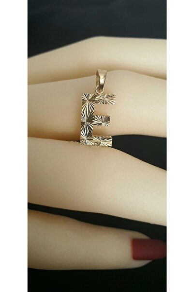 Goldlife jewellery 14 Altın Kadın Kalemli Üç Boyutlu E Harfi Kolye Ucu