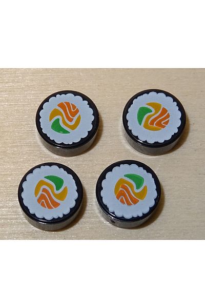 LEGO Custom Moc Accessory Creator Tile 1 X 1 Printed Round Tiles Black Sushi 2 Pcs