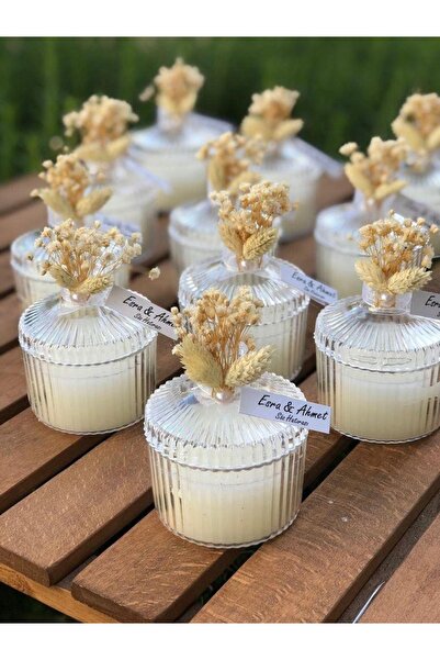 ny collection Nikah Nişan Söz Kına Hediyelik Mika Kutu Mum Kuru Çiçekli Yıldı...