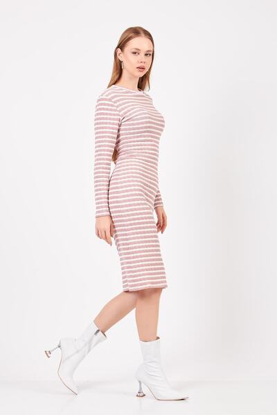 orcey Kadın Bisiklet Yaka Uzun Kollu Jakarlı Elbise