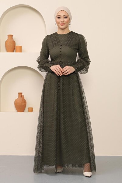 Modamihram Вечерна рокля от тюл с копчета, каки 12237