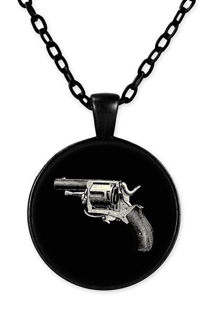 herotasarım Black Chain Gun Necklace - Bll1300