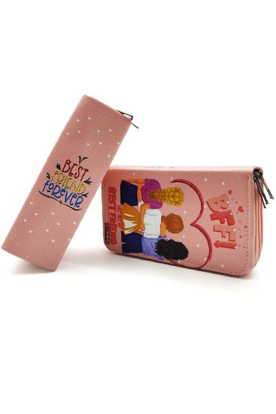 Limmy Μολυβοθήκη Bff Friend Best Friends Kawai Organizer Θήκη μολυβιών Vegan Δερμάτινη θήκη για στυλό τριών διαμερισμάτων
