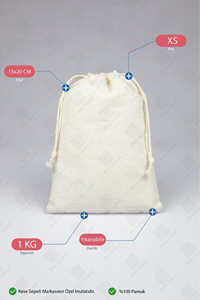 kesesepeti Yıkanabilir Çok Amaçlı Bez Kese Organizer | 15x20 cm 1 Adet Xs
