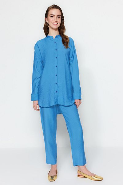Trendyol Modest Sada modrých tkaných aerobinových košilí a kalhot TCTSS23US00068